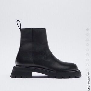 Zara Black Leather Combat Boots